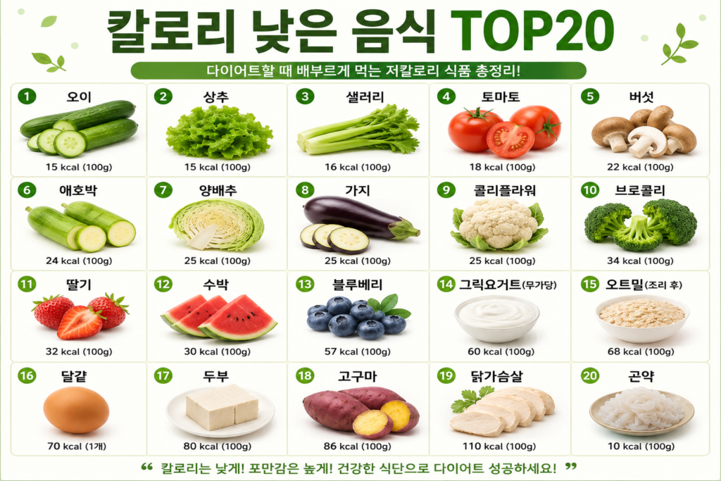 칼로리 낮은 음식 TOP20