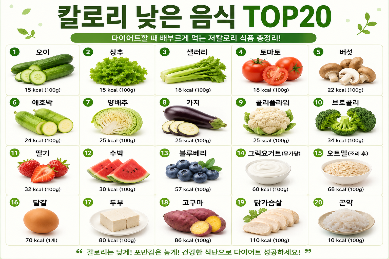 칼로리 낮은 음식 TOP20