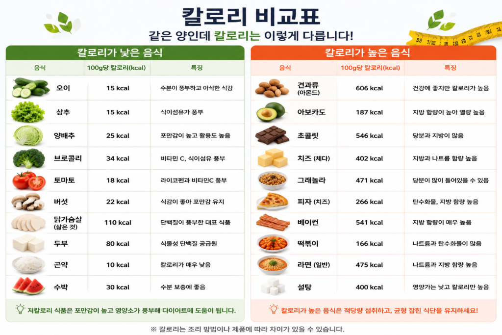 칼로리 비교표